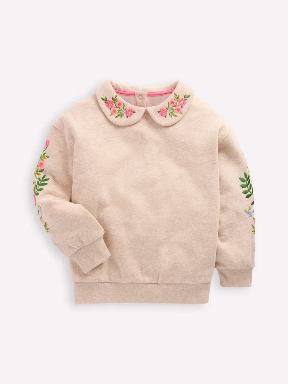 Boden Mini - Embroidered Sweatshirt - 
Oatmeal Marl Embroidery 3/4Y